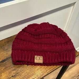 C. C Beanie one size maroon